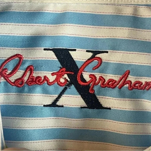 Robert Graham X Men's M Blue White Pink Striped Long Sleeve Button Down Shirt M - Picture 2 of 10